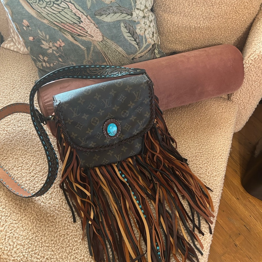 Louis Vuitton Brown and Black Fringe Crossbody Bag Authentic